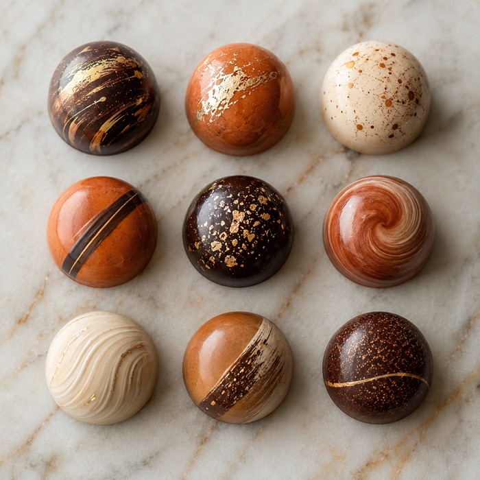 Bombons artesanais com acabamento em ouro, feitos por uma aluna